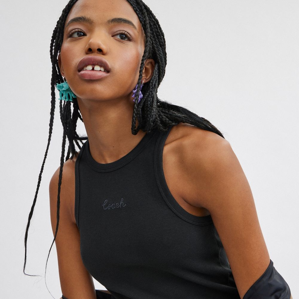 Coach Ribbed Script Tank Top Negras | COH865950