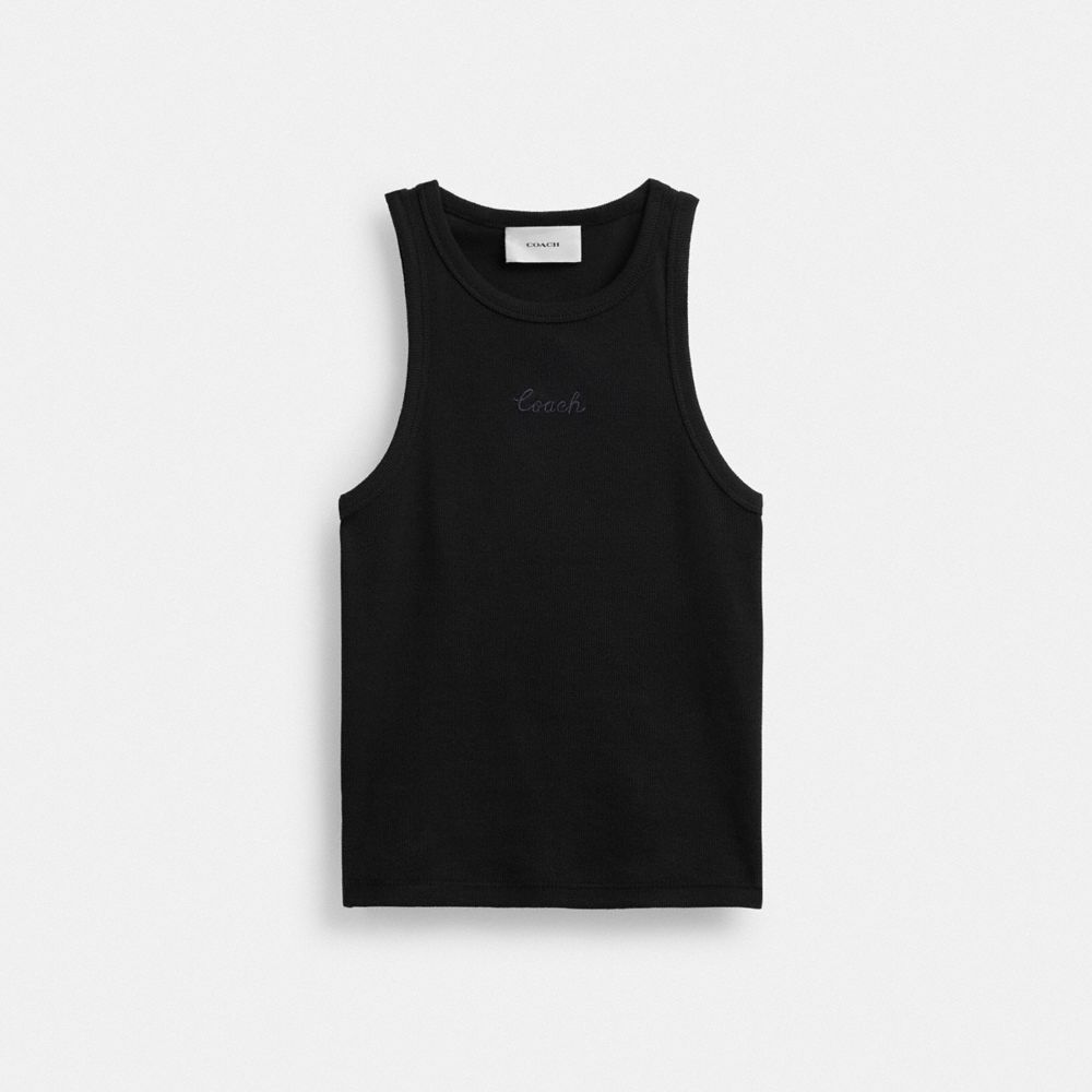 Coach Ribbed Script Tank Top Negras | COH865950