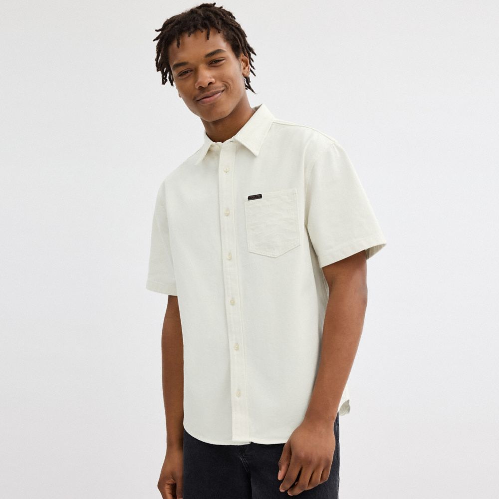 Coach Short Sleeve Denim Shirt In Organic Cotton Blancas | COH866935