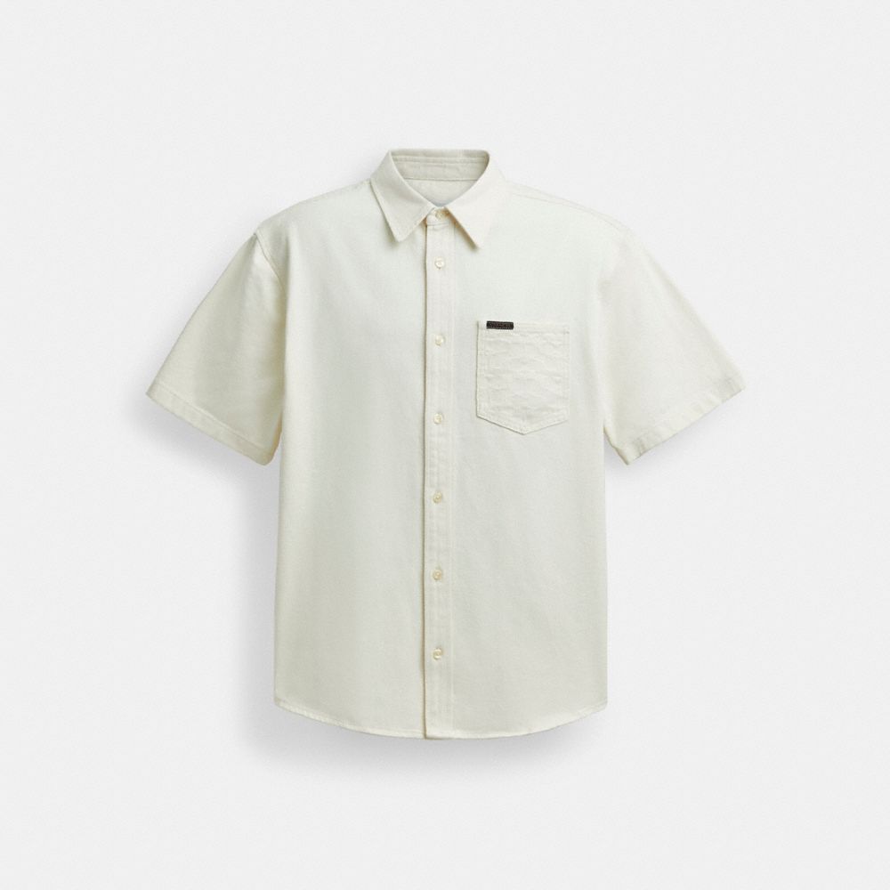 Coach Short Sleeve Denim Shirt In Organic Cotton Blancas | COH866935