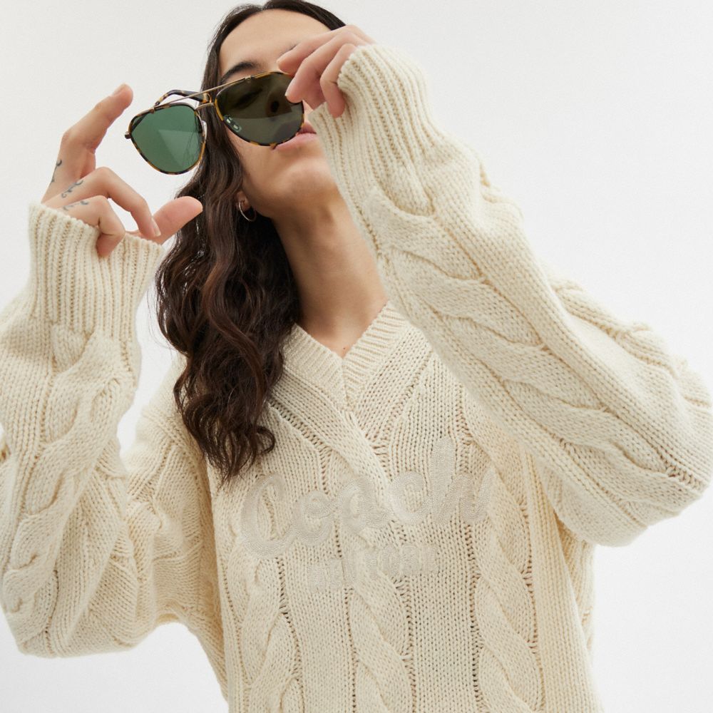 Coach Signature Sweater In Recycled Wool Blancas | COH866886