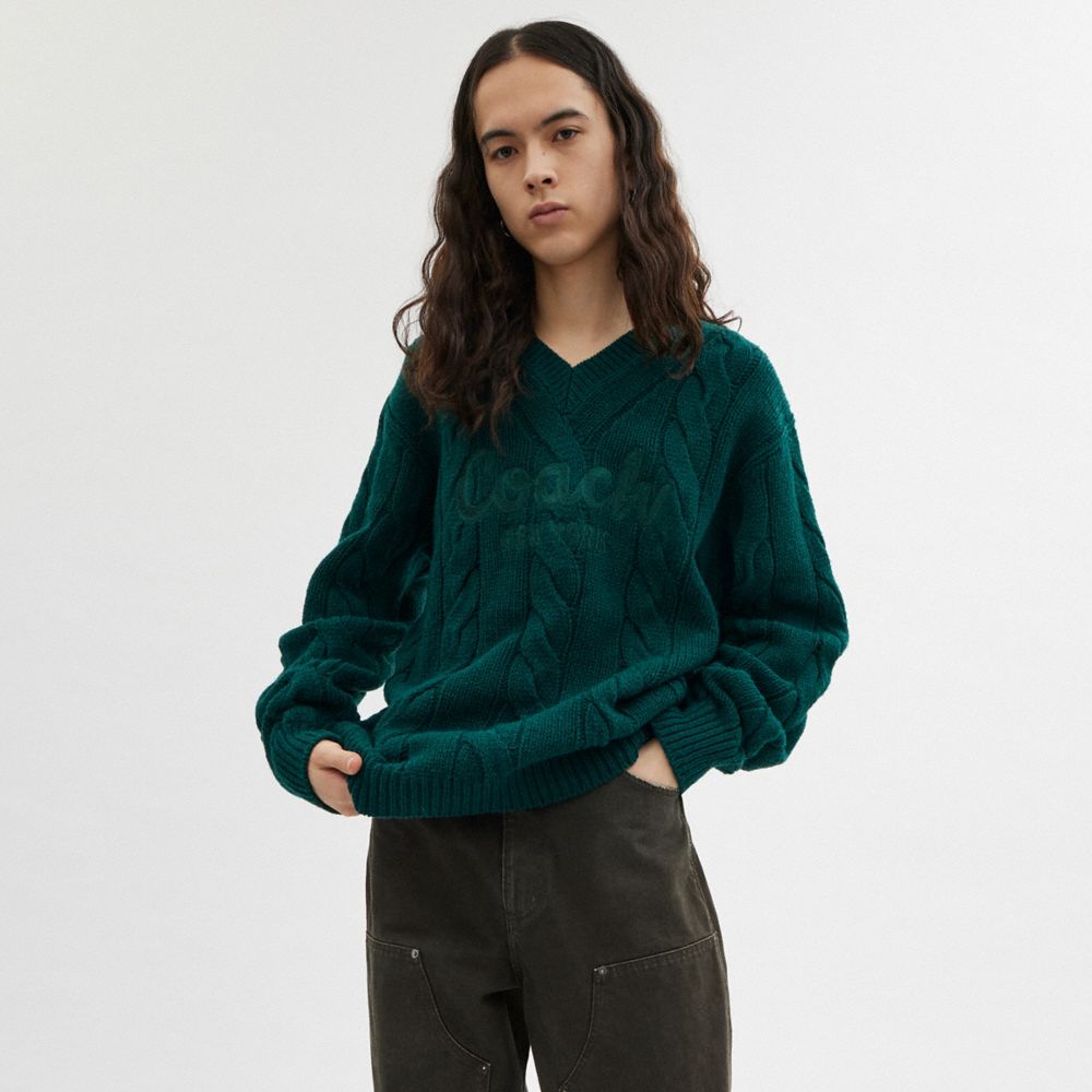 Coach Signature Sweater In Recycled Wool Verde | COH866890