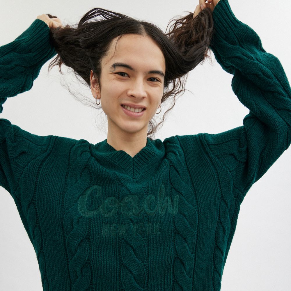 Coach Signature Sweater In Recycled Wool Verde | COH866890