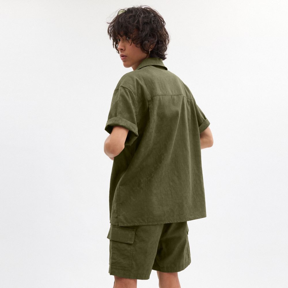 Coach Signature Woven Shirt In Organic Cotton Verde | COH866909