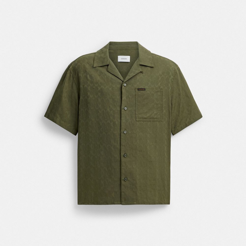 Coach Signature Woven Shirt In Organic Cotton Verde | COH866909