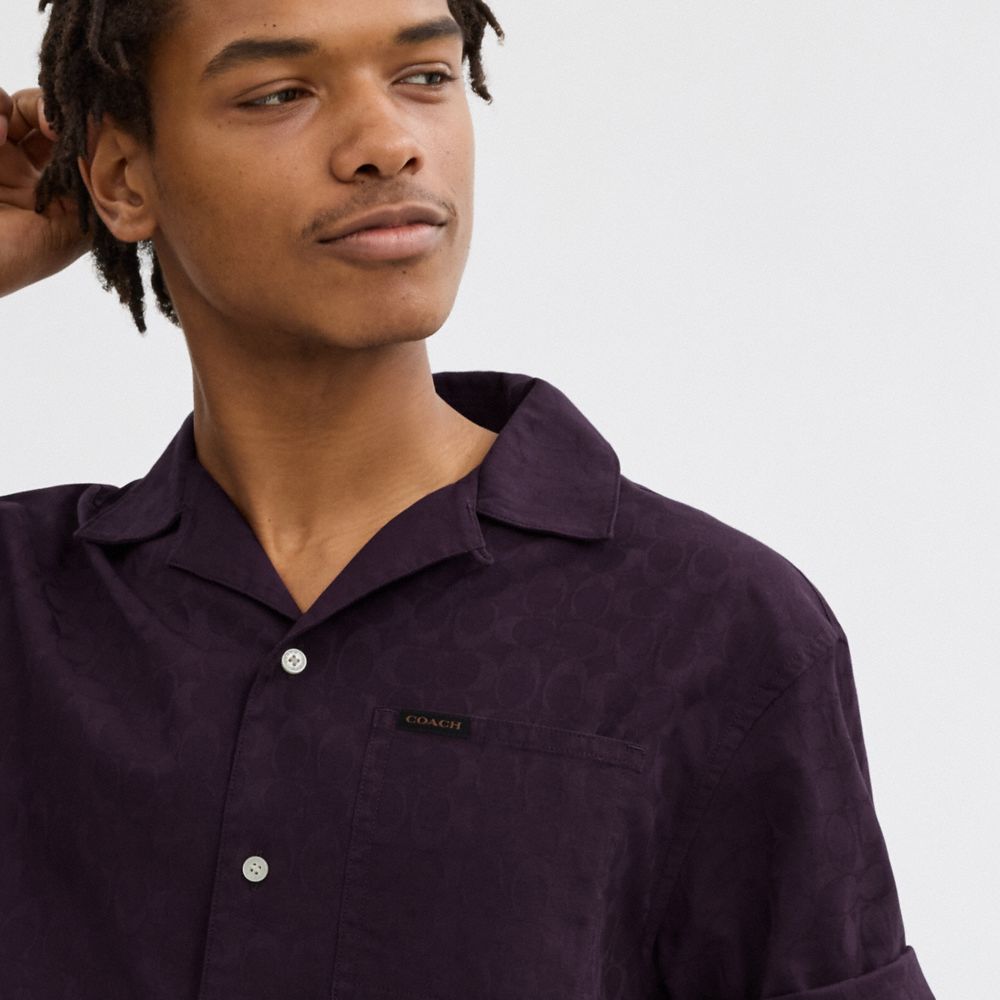 Coach Signature Woven Shirt In Organic Cotton Moradas | COH866932