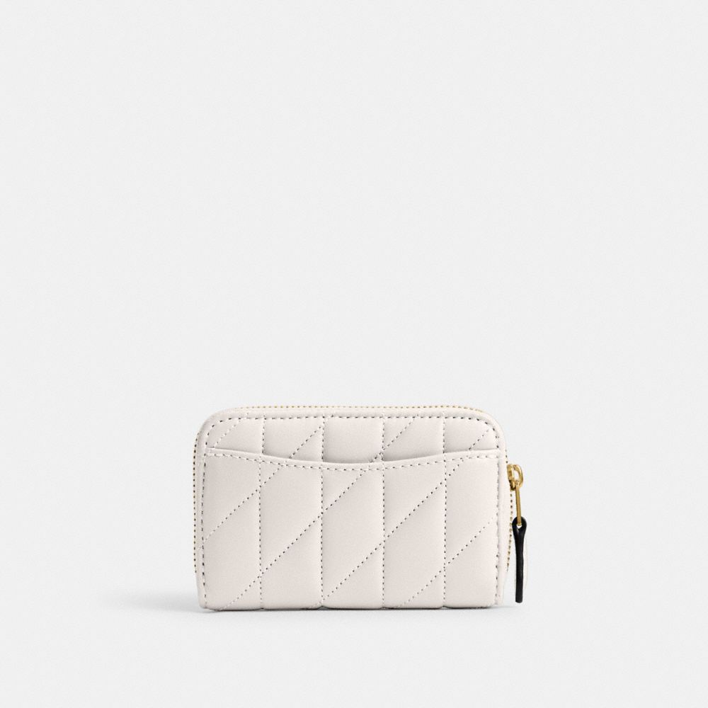 Coach Small Zip Around Card Case With Pillow Quilting Blancas | COH865586