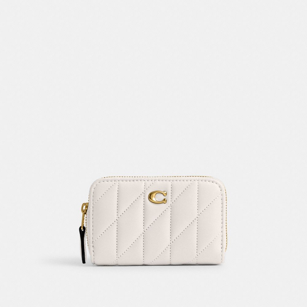 Coach Small Zip Around Card Case With Pillow Quilting Blancas | COH865701