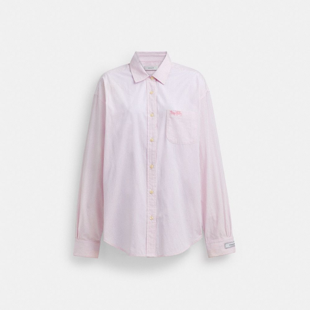 Coach Striped Button Down Shirt In Organic Cotton Rosas Blancas | COH866011