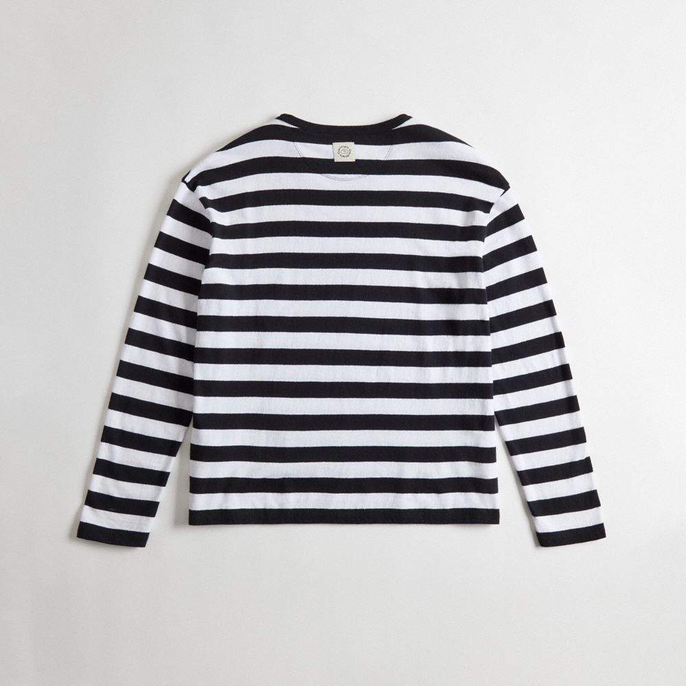 Coach Striped Long Sleeve T Shirt In 97% Recycled Cotton Negras | COH865966