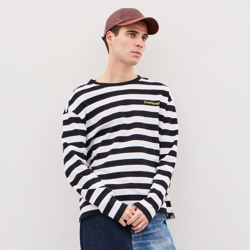 Coach Striped Long Sleeve T Shirt In 97% Recycled Cotton Negras | COH865966