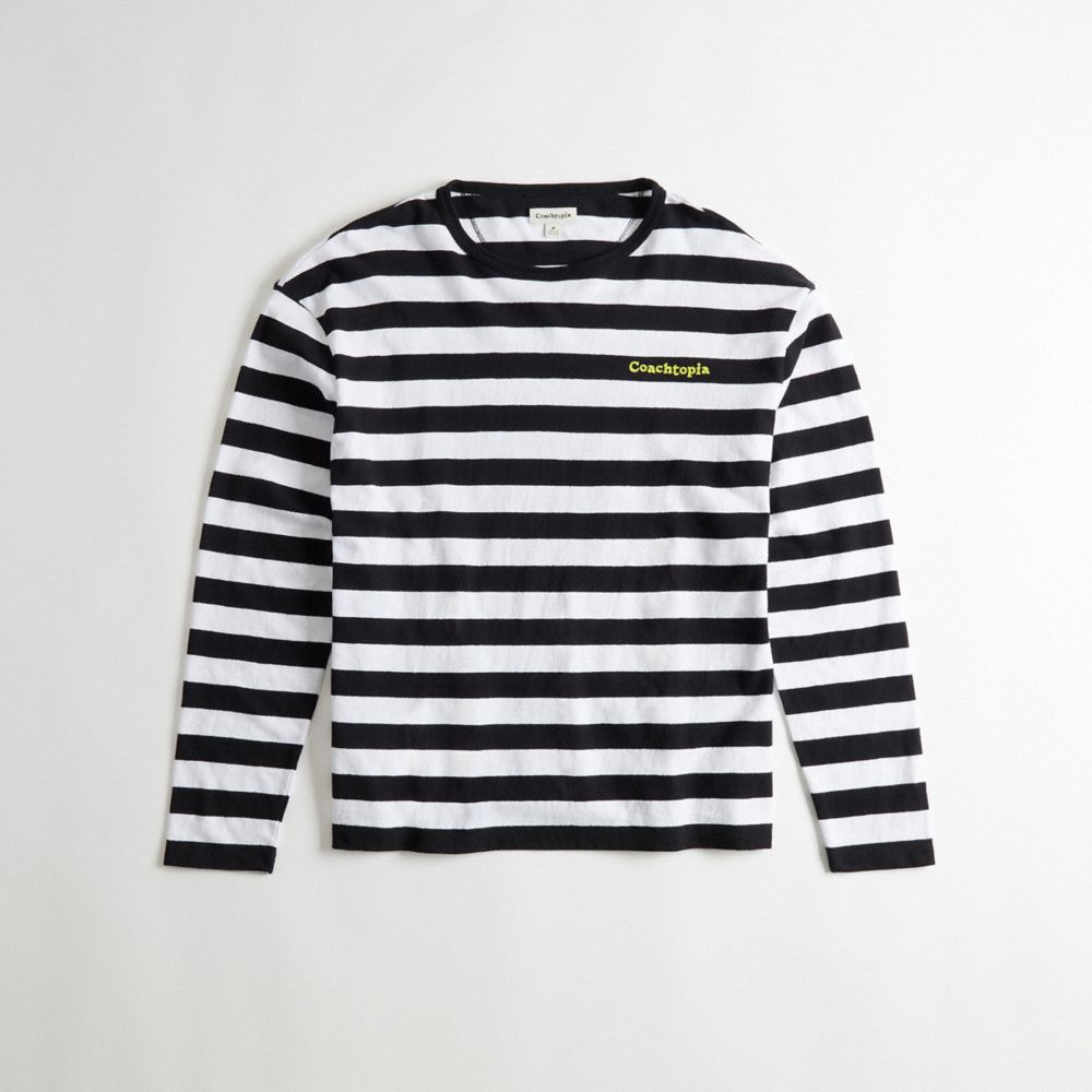 Coach Striped Long Sleeve T Shirt In 97% Recycled Cotton Negras | COH865966