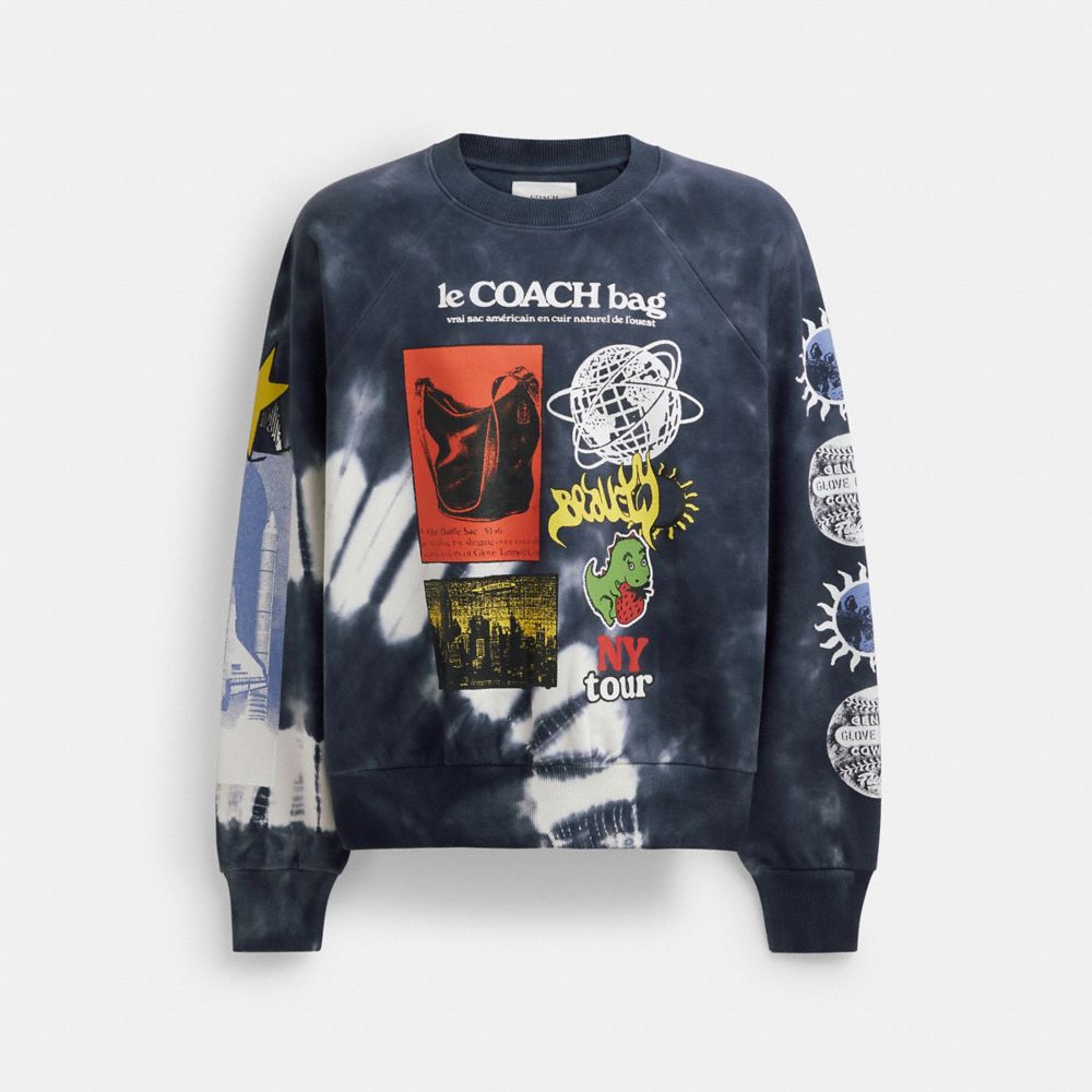 Coach Tie Dye Graphic Crewneck Sweatshirt In Organic Cotton Negras Blancas Multicolor | COH866003