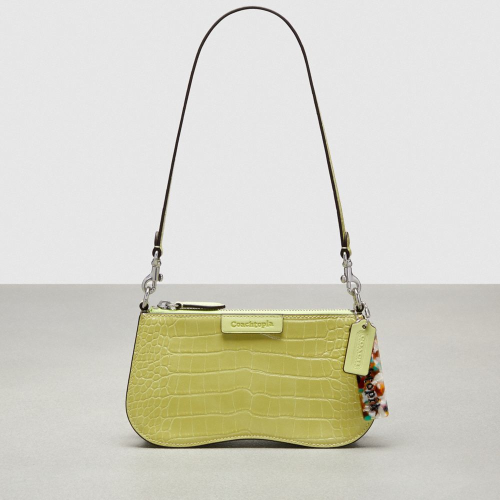 Coach Wavy Baguette Bag In Croc Embossed Coachtopia Leather Verde Claro | COH864896