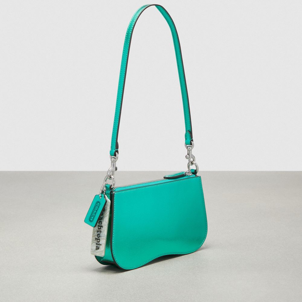 Coach Wavy Baguette Bag In Metallic Coachtopia Leather Verde Metal | COH864908