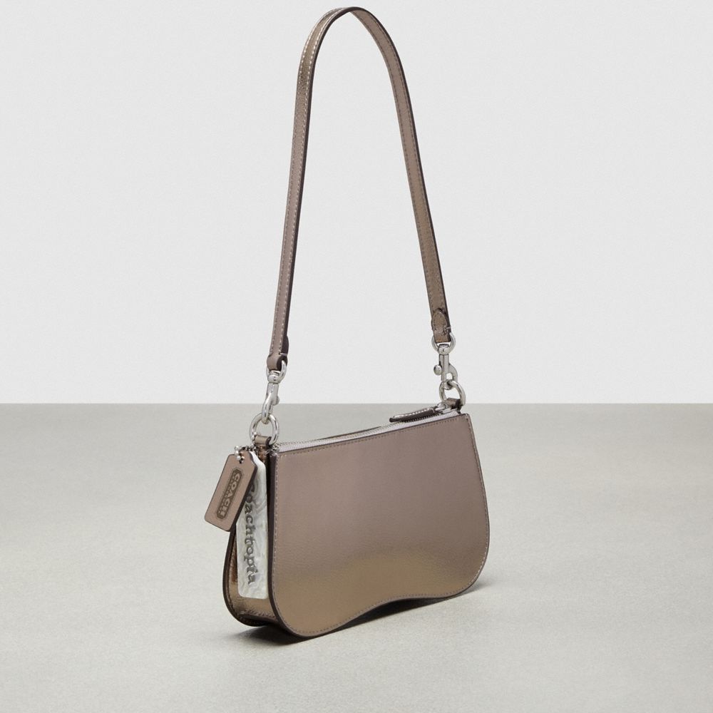 Coach Wavy Baguette Bag In Metallic Coachtopia Leather Gris Metal | COH864767