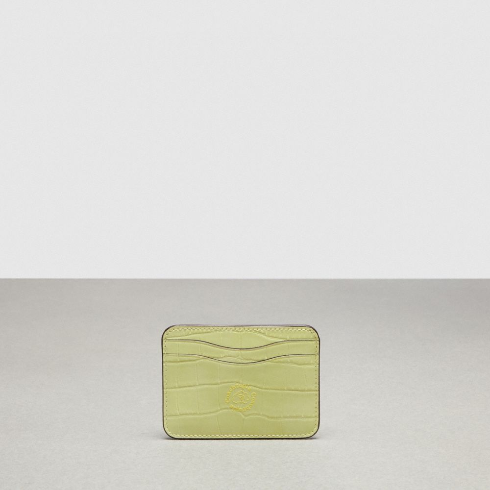 Coach Wavy Card Case In Croc Embossed Coachtopia Leather Verde Claro | COH865563