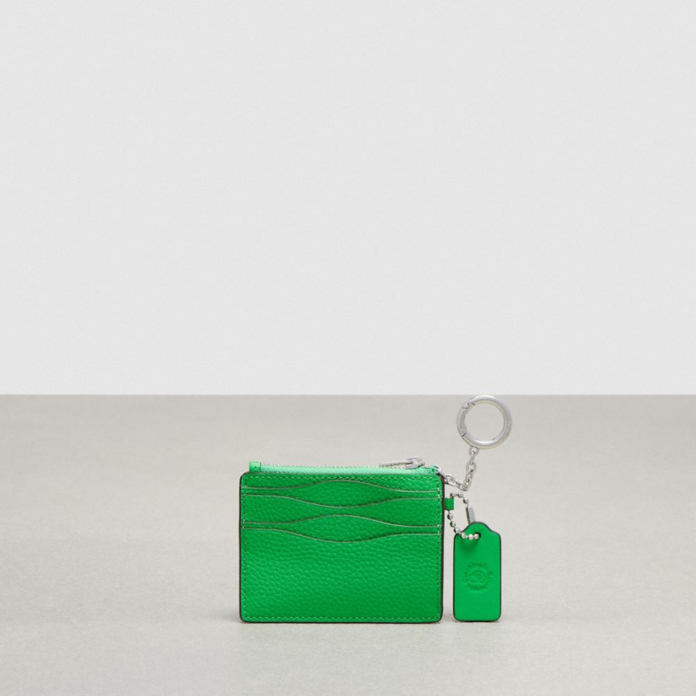 Coach Wavy Zip Card Case In Pebbled Coachtopia Leather With Key Ring Verde | COH865560