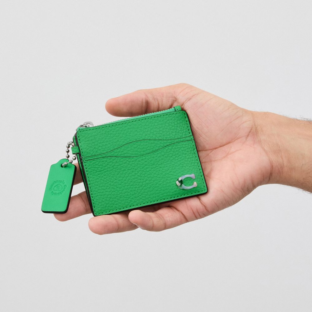 Coach Wavy Zip Card Case In Pebbled Coachtopia Leather With Key Ring Verde | COH865560