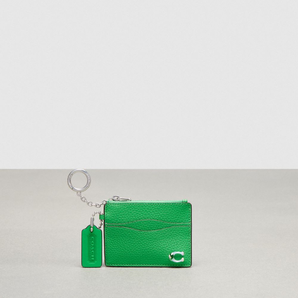 Coach Wavy Zip Card Case In Pebbled Coachtopia Leather With Key Ring Verde | COH865560