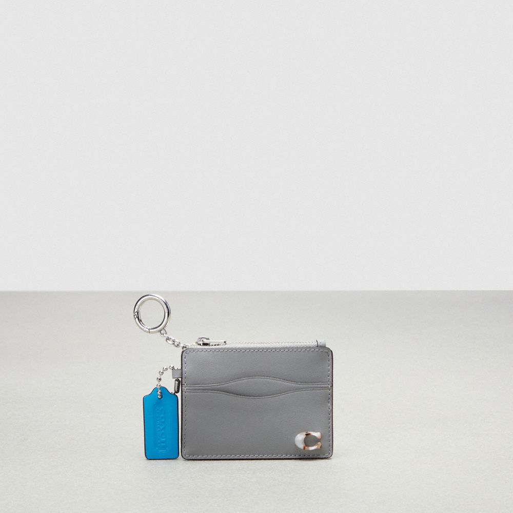 Coach Wavy Zip Card Case With Key Ring In Smooth Coachtopia Leather Gris | COH865542