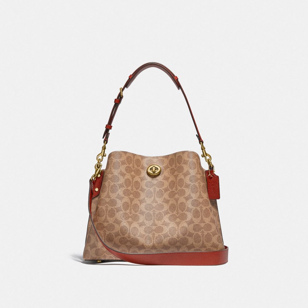 Coach Willow Shoulder Bag In Signature Canvas Marrones Rojas | COH864906